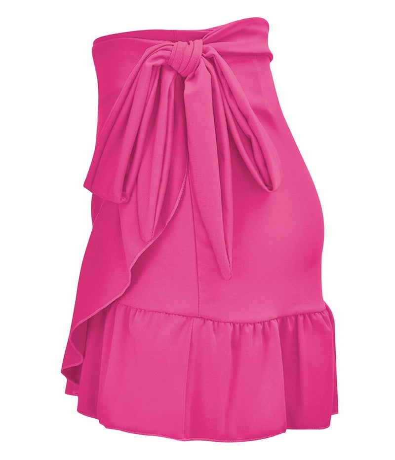 ChinFun Women's Ruffle Sarongs Beach Wrap Swimwear Bikini Tankini Cover Up Swim Skirts Swimdress Fushcia L-2XL - Image 3